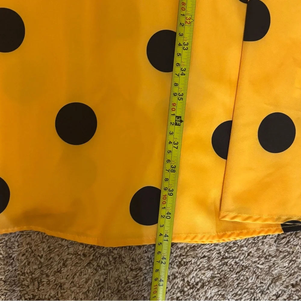 Yellow Polka Dot Dress Large Midi Sleeveless Faux Wrap Black Dots Cotton Poly - Picture 14 of 16